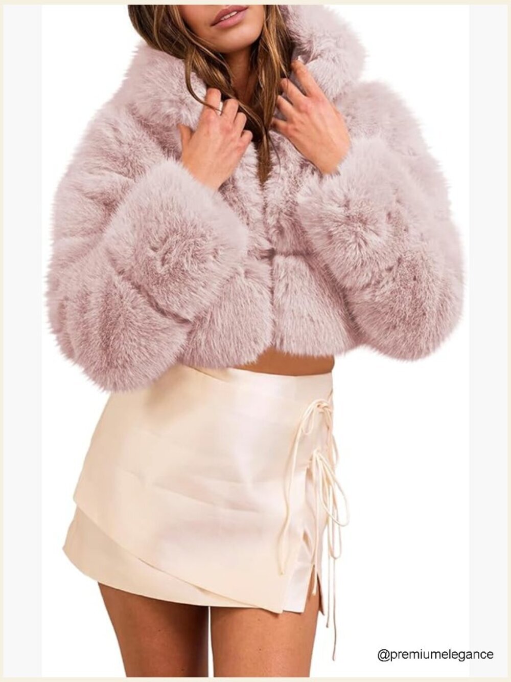 Faux Fur Cropped Coat Hooded Zip Up Winter Jacket